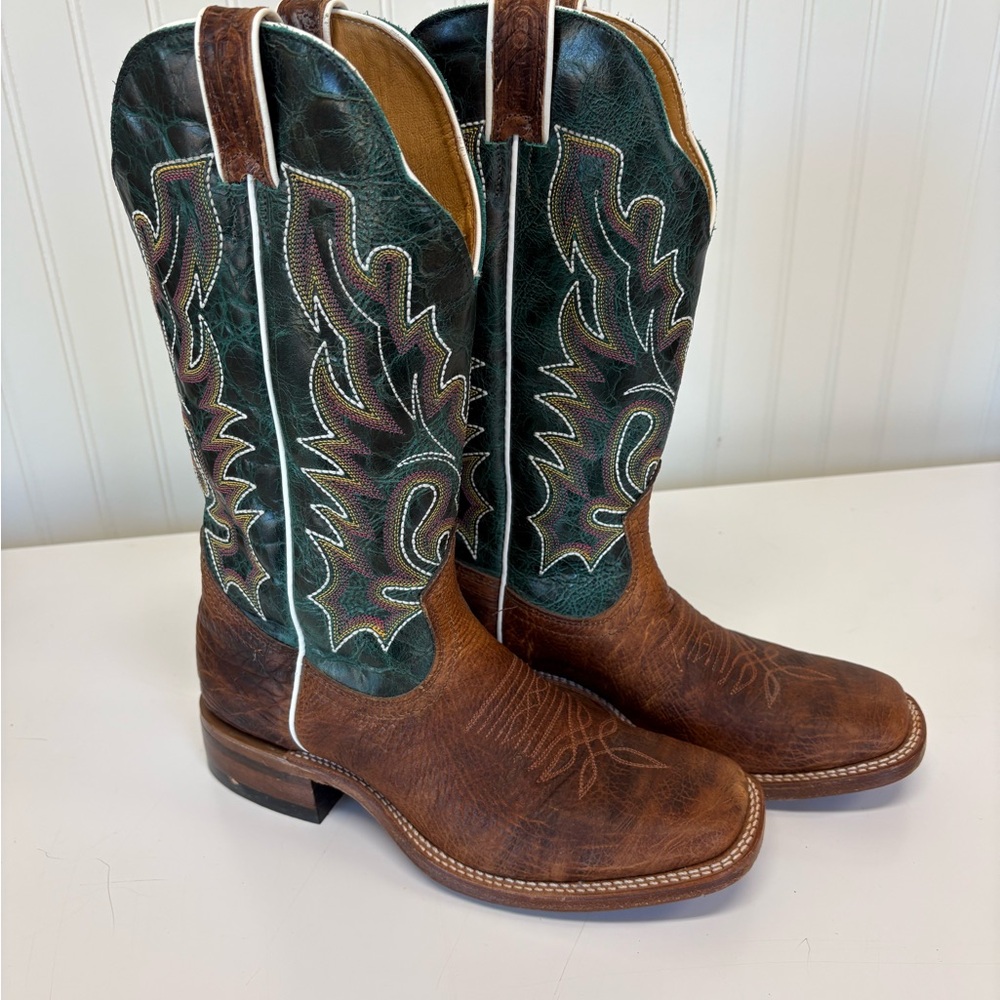 Women’s Boulet Leather Cowboy Boots - Brown and Green